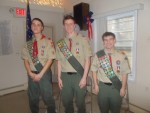 Left to right, Gerald Alfieri, Conor Glendon and Lawrence Gardner of Hawthorne Troop 1 were all honored as Eagle Scouts on Sunday.