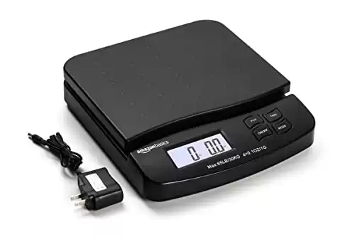 Amazon Basics Digital Postal Table Top Scale, AC Adapter, Counting Function, 65 pound Capacity, 0.1 Ounce Readability, Black
