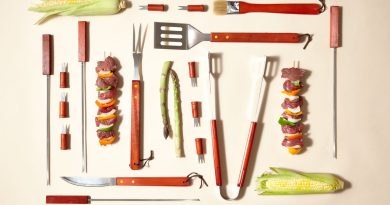 best grill tools - photo of various grill tools and foods arranged in a square