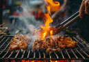 best long bbq tongs - photo of a home cook turning food on a grill using long bbq tongs