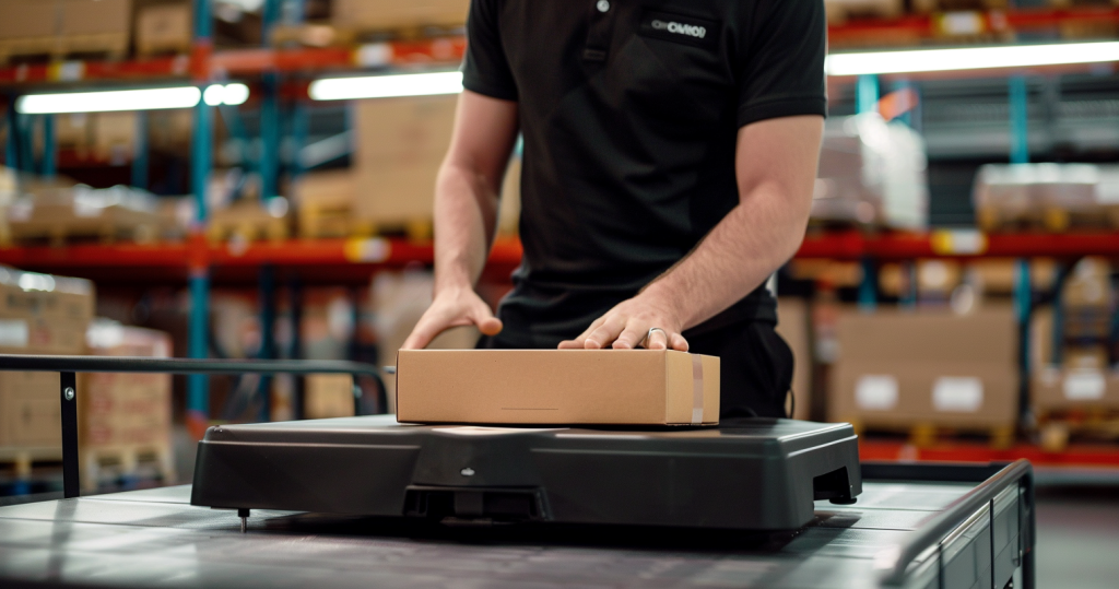 heavy duty scales - photo of a man weighing a package on a scale