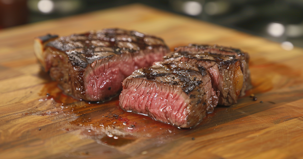bluetooth meat thermometers - photo of a perfectly medium cooked steak on a wooden cutting board