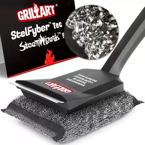 GRILLART Grill Brush Bristle Free, SteamWizards [Ultra Safe & Efficient] Grill Cleaner Brush with 1 Replacement Head, for Cast Iron and Stainless Steel Grates, BBQ Grill Brush for Outdoor Grill