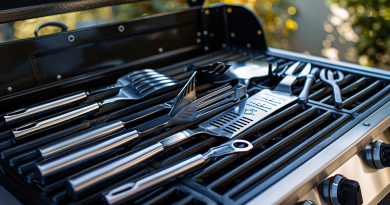 grilling tool kits - photo of various bbq tools on a cold grill