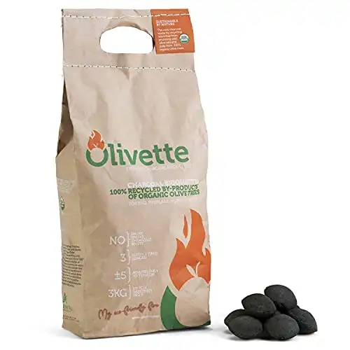 Organic Charcoal Briquettes USDA Organic Certified, 100% Recycled Olive Tree Byproducts Charcoal Briquettes, Ecological, Grilling, Fireplace and Sauna Heat