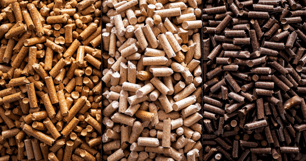 BBQ wood pellets - photo of three different types of wood pellets side by side