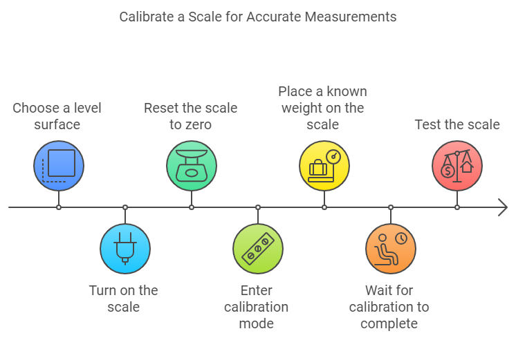 how to calibrate a digital bathroom scale - graphical representation of the steps