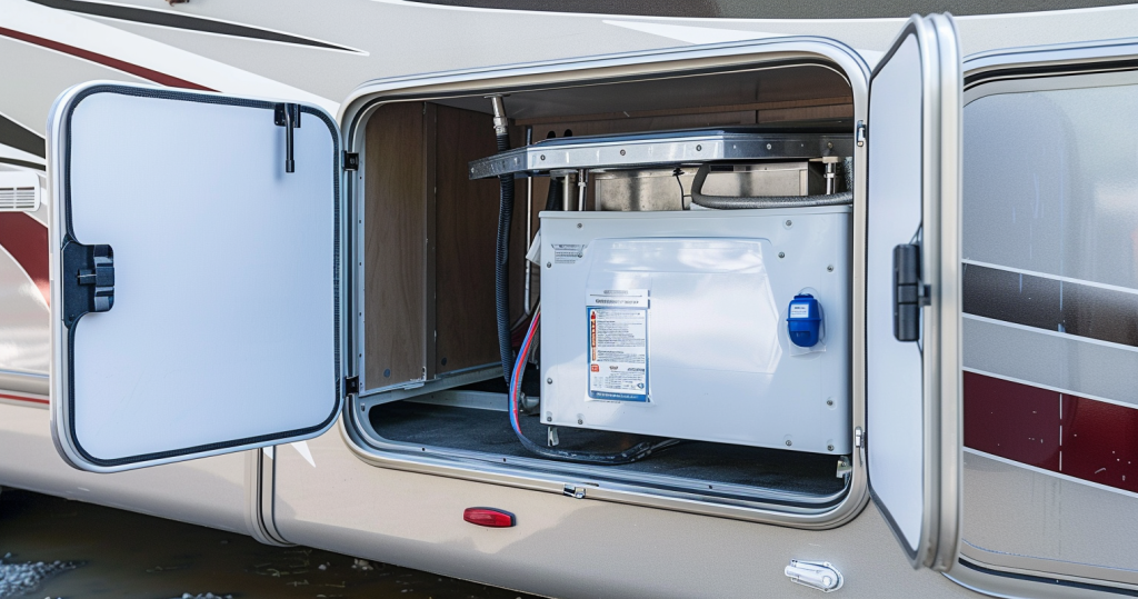 rv tankless hot water heaters - photo of a tankless hot water heater in an RV