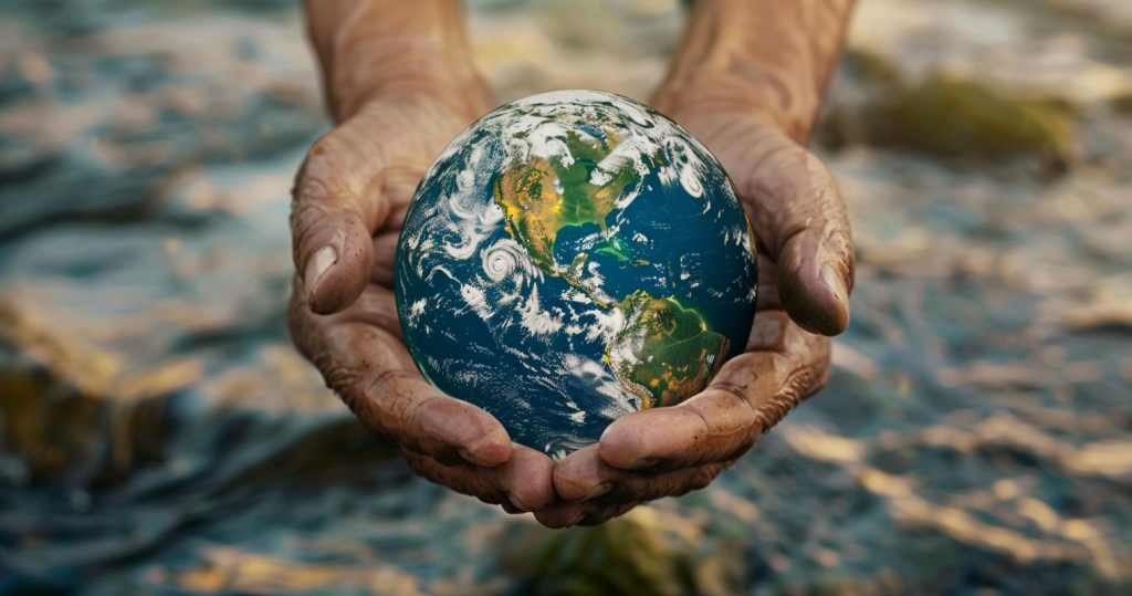 rv tankless hot water heaters - image of an older man holding the earth representing concern for the environment