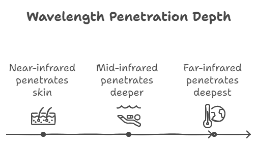 how do infrared saunas work - graphic representing the depth of penetration of near, mid and far-infrared wavelengths