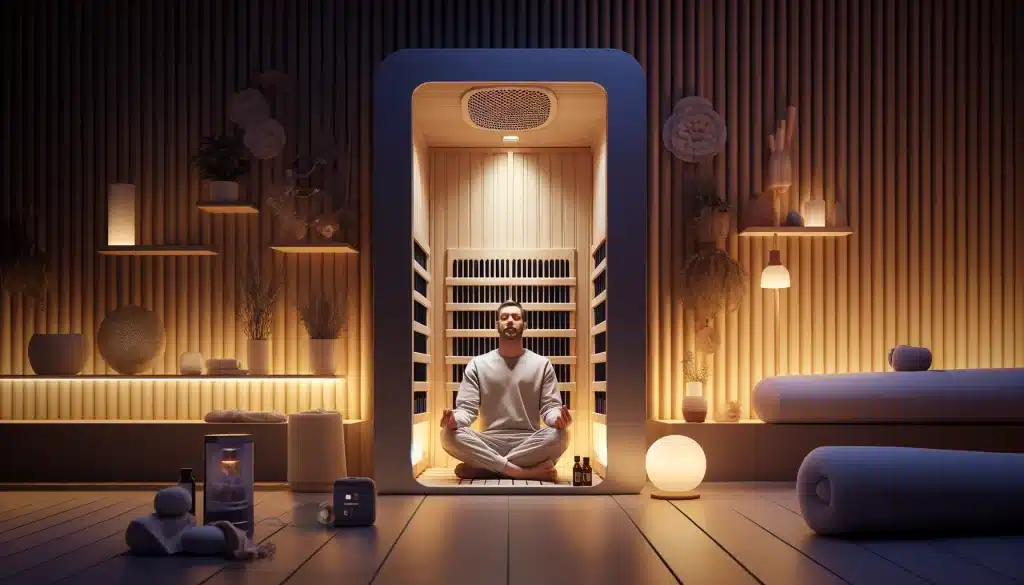 infrared sauna relaxation - image of a man relaxing in an infrared sauna