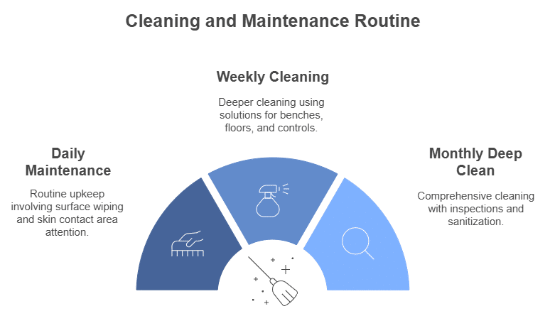 infrared saund FAQ - graphic showing the daily, weekly and monthly cleaning suggestions