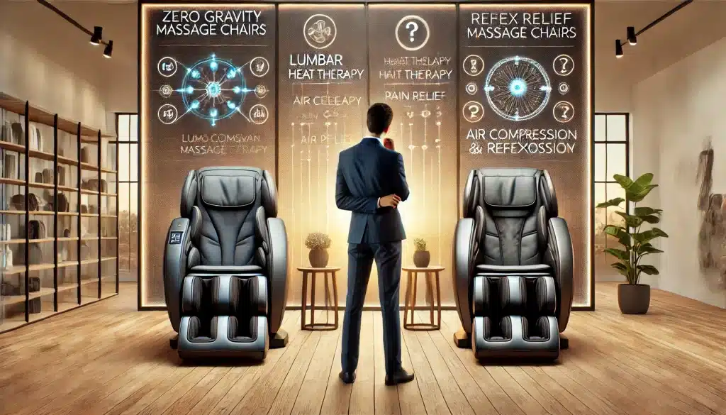 zero gravity massage chairs - image of a man deciding between two different chairs