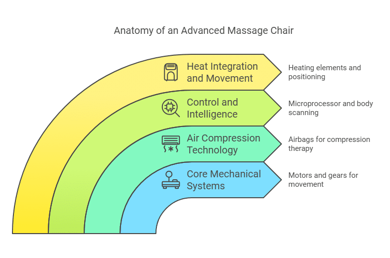 how massage chairs work - graphic showing the various main systems of a massage chair