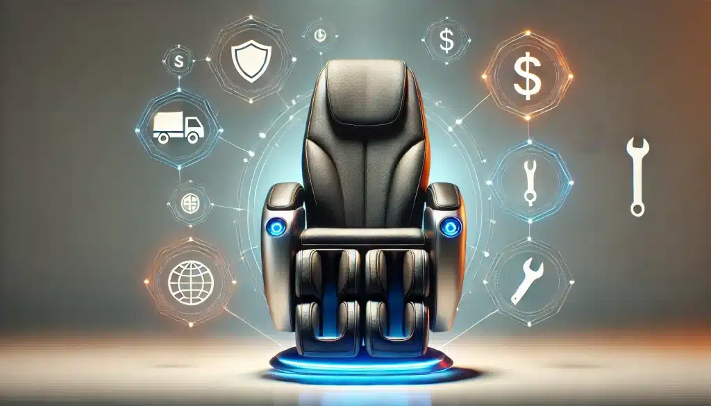 massage chair maintenance - image of a massage chair surrounded by representations of maintenance