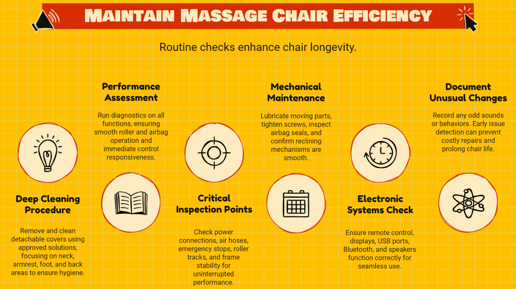 massage chair maintenance - graphic listing the main maintenance items